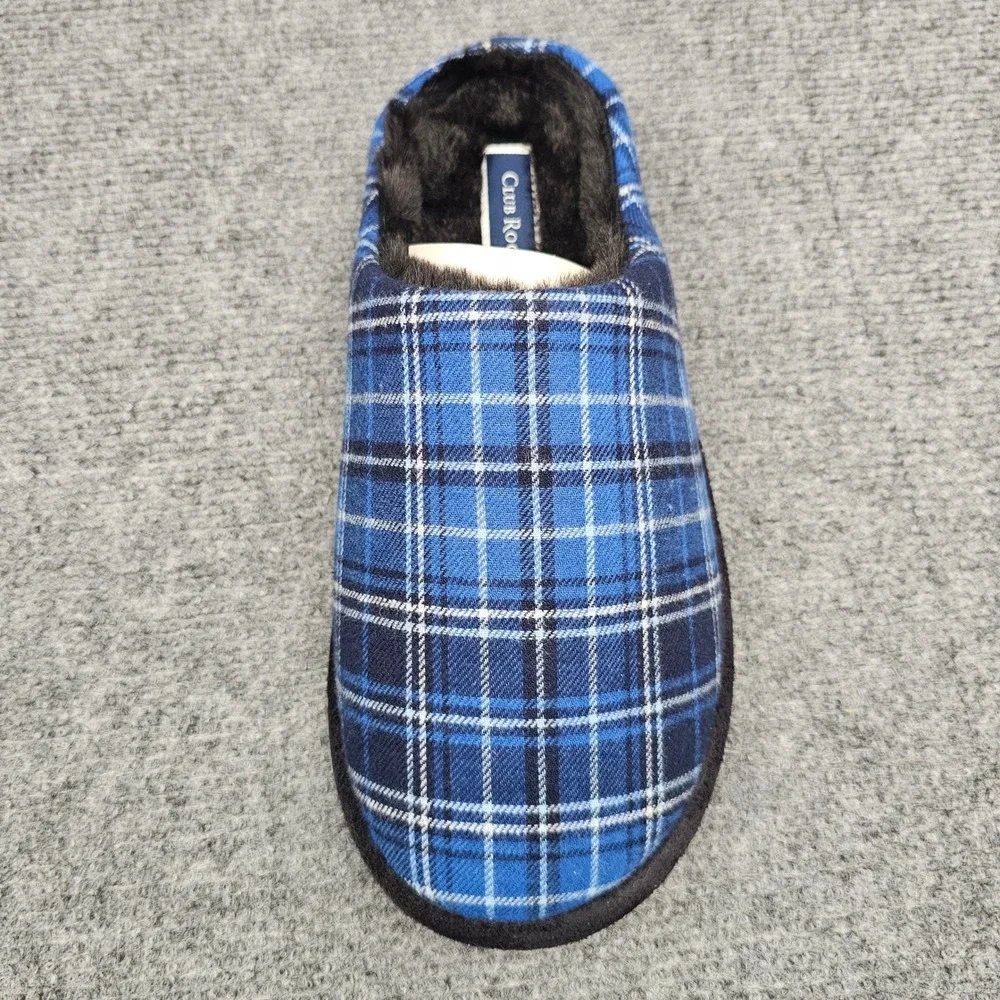 Club Room Men Slipper Plaid Scuff Indoor Outdoor Comfort Blue Small‎ 6-7